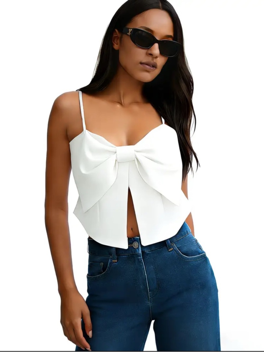 White Bow-Front Spaghetti Strap Top - Women's